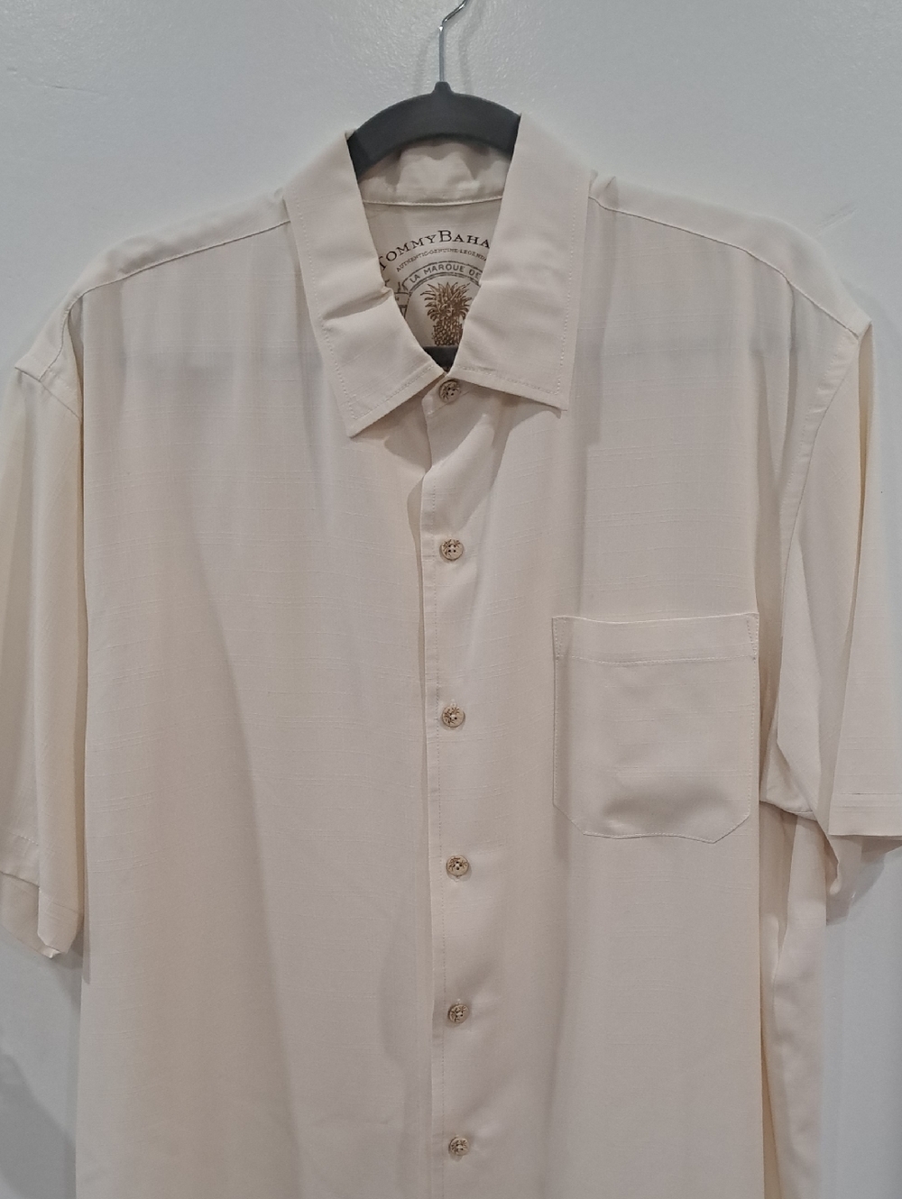 Tommy Bahama Cream Short Sleeve Button-Down with Chest Pocket